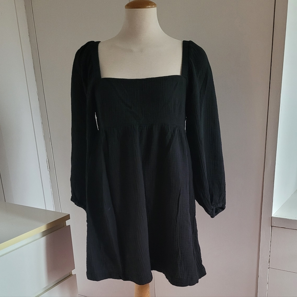 JCrew black square neck soft gauze dress